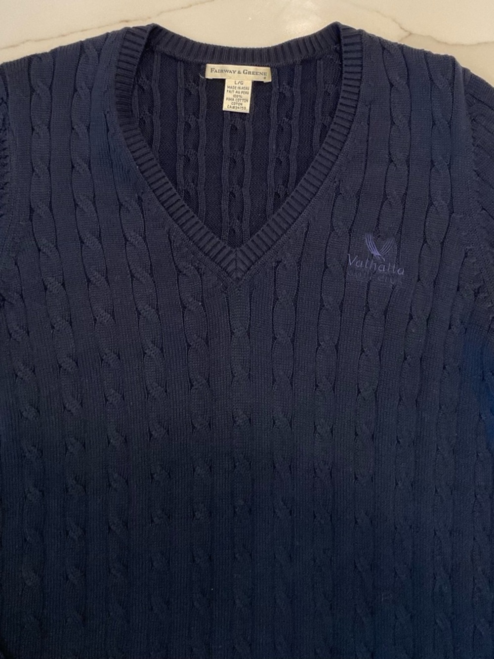 Fairway & Greene Women’s Navy Cable V-Neck Sweater - Picture 5 of 8